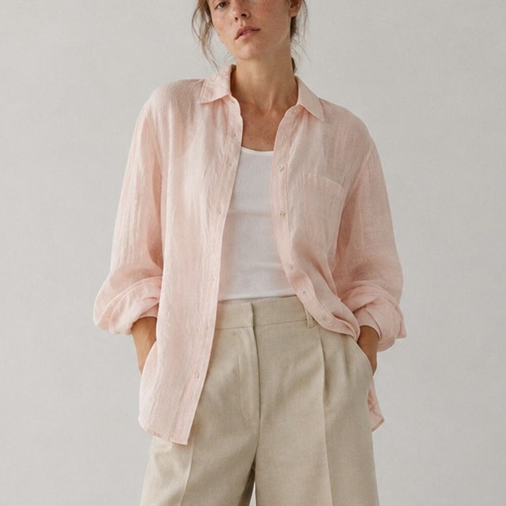 Rails Ellis Gauze Button-Down Shirt Womens S Pink Pedal Long Sleeve